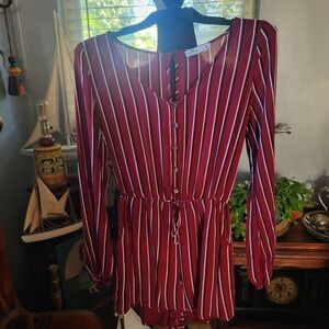 Hollister Burgundy Striped romper